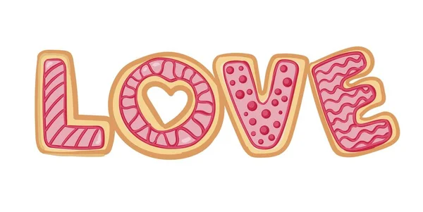 Επιγραφή Αγάπη Μορφή Cookies Διακοσμητικά Αντικείμενα Για Την Ημέρα Της — Διανυσματικό Αρχείο
