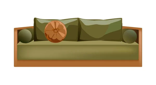 Grünes Sofa Vektor Flache Illustration Moderne Stoffcouch Mit Kissen Und — Stockvektor