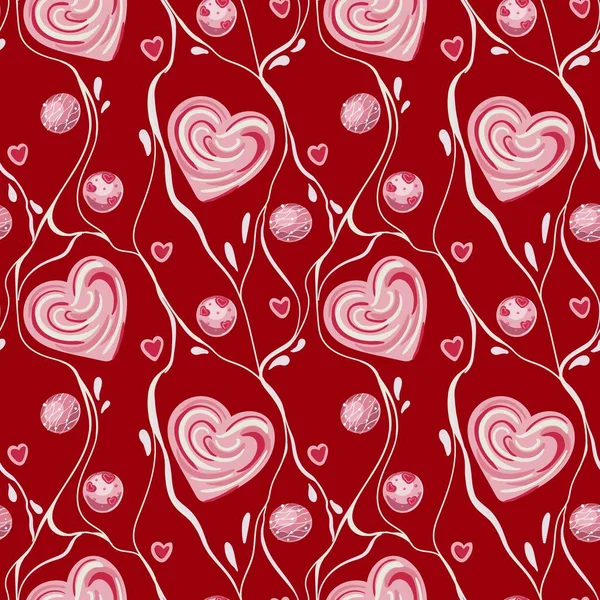 Heart Shaped Cookies Seamless Pattern Valentine Day Pattern Wrapping Paper — Stock Vector