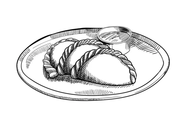 Empanadas Stile Schizzo Disegnato Mano Tipica America Latina Fast Food — Vettoriale Stock