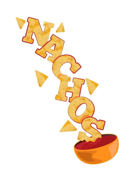 Fliegende Nachos Mit Sauce Mexikanische Nationalspeise Illustration Der Traditionellen Mexikanischen — Stockvektor