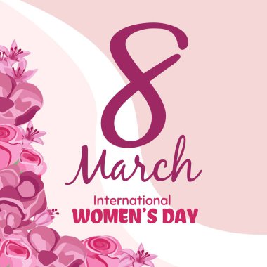 Mutlu kadın s günü tebrik kartı. Kartpostal Mart 8. Çiçekli metin.