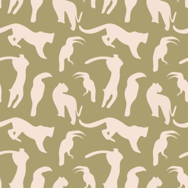 Cartoon Jaguar Vector Seamless Pattern. Fabric Leopard. Summer Background, Tiger and Leaves Bright Abstract Illustration.