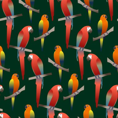 Seamless vector pattern with white parrots. Square template with exotic birds and leaves for fabric and wallpaper