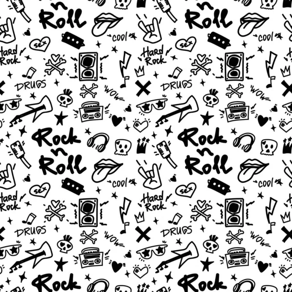 Rock Roll Bezproblémový Vzor Černobílý Potisk Pro Textil Pozadí Tisk — Stockový vektor