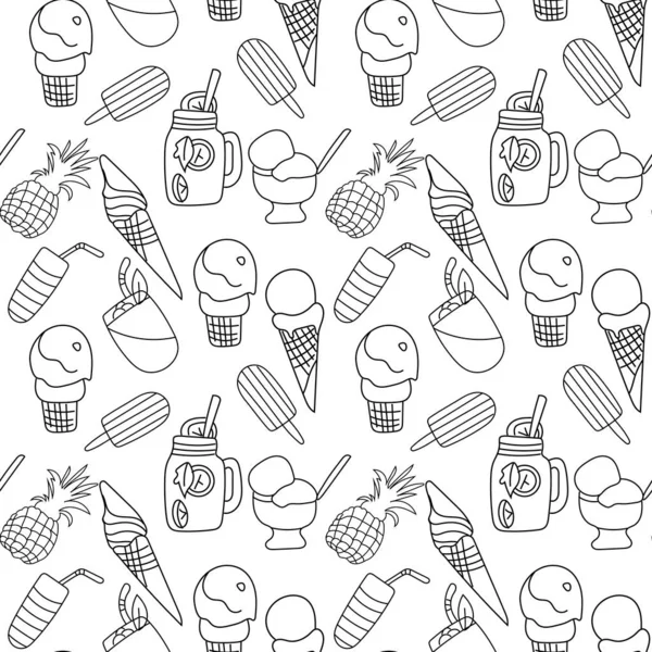 Ice Cream Seamless Pattern White Background Ice Cream Doodle Illustration — Stock vektor