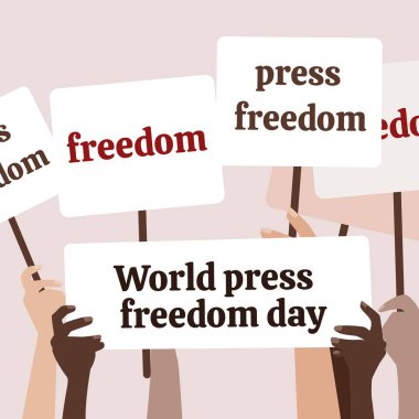 Dünya Basın Özgürlüğü Günü konsept vektör çizimi. Dünya Basın Özgürlüğü Günü ya da Dünya Basın Günü basın özgürlüğünün önemi hakkındaki farkındalığı artırmak için. Gazeteciliğe Karşı Suçların Cezasızlığına Son Verin