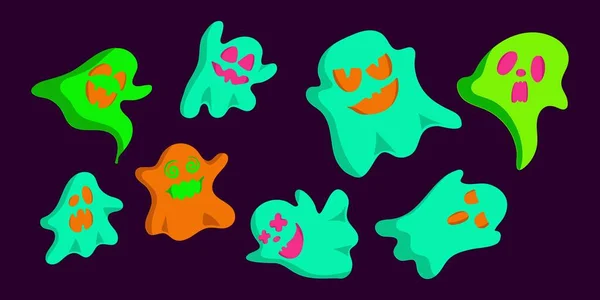 Set Cloth Ghosts Flying Phantoms Halloween Scary Ghostly Monsters Cute — Stock Vector