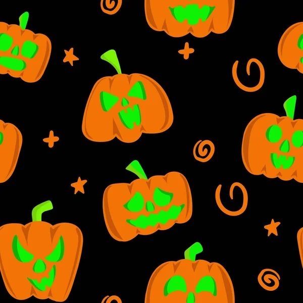 Patrón Sin Costuras Halloween Ilustración Vectorial Halloween Calabaza Sobre Fondo — Vector de stock