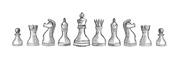 Schachfiguren Ikonen Brettspiel Schwarze Silhouetten Isoliert Auf Grauem Hintergrund Vektorillustration — Stockvektor
