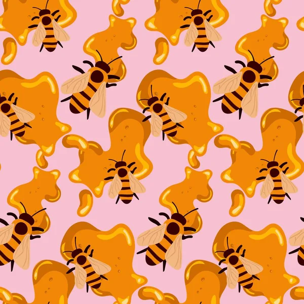 蜂の蜜のパターン ビーシームレスなパターンだ 手描きの蜂蜜のテンプレート 夏のイラスト 花の蜜 Print — ストックベクタ