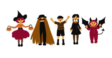 Cadılar Bayramı çizgi film karakteri. Sevimli çocuklar. Vektör izole edildi.