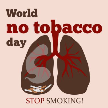 Dünya 'da tütün günü yok posteri, bağımlılığı bırak, sigarayı bırak. Sigara farkındalığı pankartı ve sağlıklı ve hastalıklı akciğer vektör geçmişi. Zararlı alışkanlık.