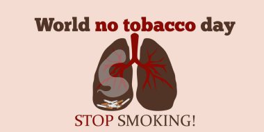 Dünya 'da tütün günü yok posteri, bağımlılığı bırak, sigarayı bırak. Sigara farkındalığı pankartı ve sağlıklı ve hastalıklı akciğer vektör geçmişi. Zararlı alışkanlık.