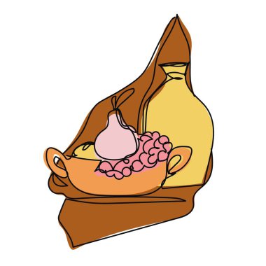 Pastel renklerde soyut yaşam kompozisyonu. El yapımı vazo, yapraklar ve şekiller. Yazılı tişörtler, kartlar, posterler için çağdaş sanat vektörü illüstrasyonu