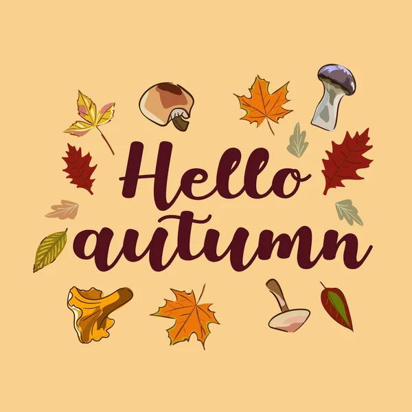 Hallo Herbst Hintergrund Mit Herbstblättern Natur Herbstliches Vektorkonzept Saisonale Illustration — Stockvektor