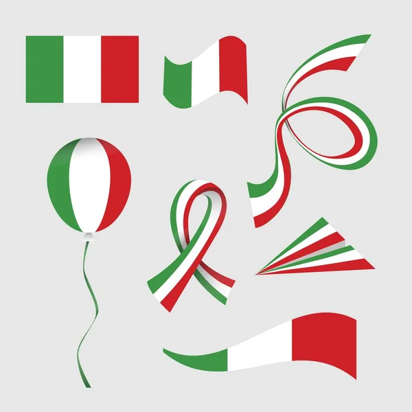Set Kollektion Von Designelementen Flaggen Zum Italienischen Nationalfeiertag Tag Der — Stockvektor