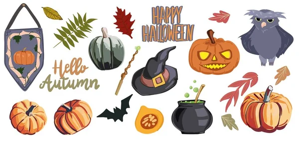 Ensemble Vectoriel Avec Texte Manuscrit Happy Halloween — Image vectorielle