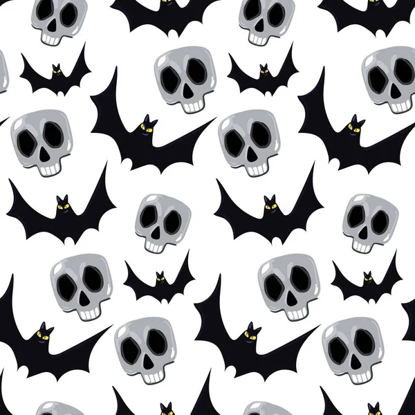 Nahtloses Muster Für Halloween Fledermäuse Und Totenköpfe — Stockvektor