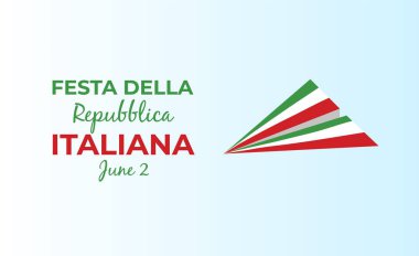 İtalya cumhuriyet günü, 2 Haziran, festa della repubblica Italiana, İtalyan ulusal bayrağının renginde eğilmiş kurdele sallıyor. Kutlama arkaplanı.