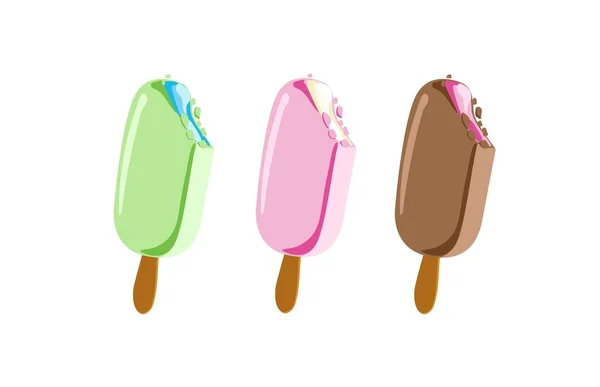 アイスクリームのロゴコレクション ワッフルコーン アイスクリームボール 冷凍デザートジェラート 夏のキャンディー アイスクリーム バニラアイス 冷たいアイスクリーム 甘い食べ物のロゴ ミルクアイス — ストックベクタ