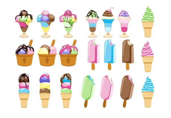 Collection Various Multicolored Ice Cream Icons Vector Illustration Isolated White — Stock Vector