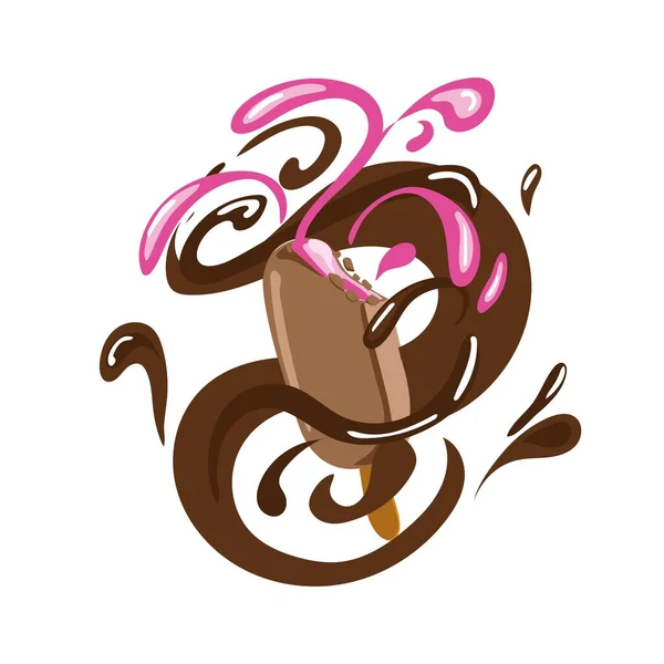Izolovaná Čokoládová Zmrzlina Čokoládovou Polevou Vektorová Realistická Zmrzlina Oplatkovém Poháru — Stockový vektor