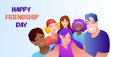 Mutlu Dostluk Günü Sosyal Medya Şablonu Düz Çizgi Film Arkaplanı. Vektör İllüstrasyonu