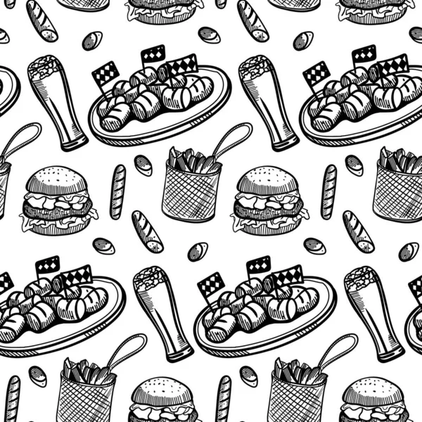 Street Food Seamless Pattern Progettazione Della Carta Imballaggio Illustrazioni Giallo — Vettoriale Stock