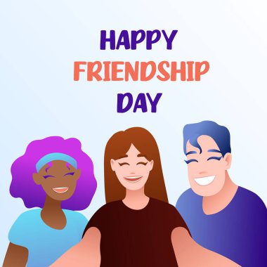 Mutlu Dostluk Günü Sosyal Medya Şablonu Düz Çizgi Film Arkaplanı. Vektör İllüstrasyonu