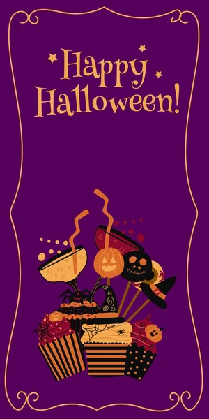 Boldog Halloweent Függőleges Bannerek Tapéta Közösségi Média Történetek Halloween Édességek — Stock Vector