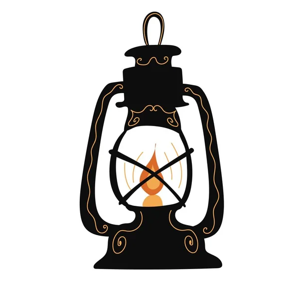 Alte Alte Öllampen Und Kerzengravur Vektorillustration Flacher Stil — Stockvektor