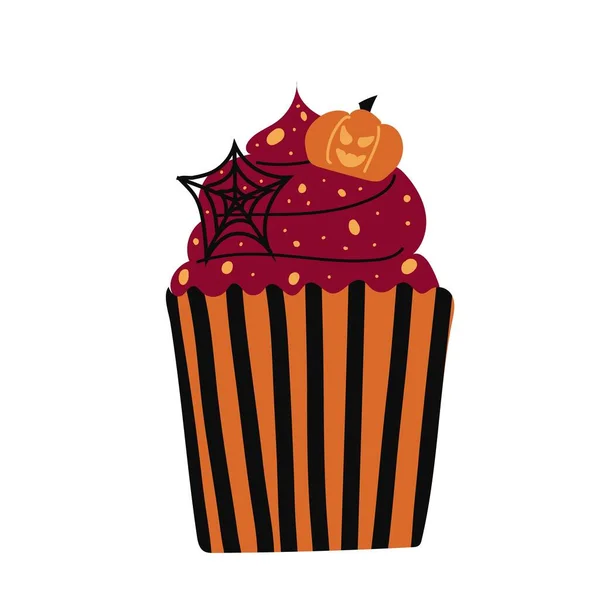 Gâteau Halloween Chocolat Décoré Citrouilles Toiles Araignée Isolées Sur Fond — Image vectorielle