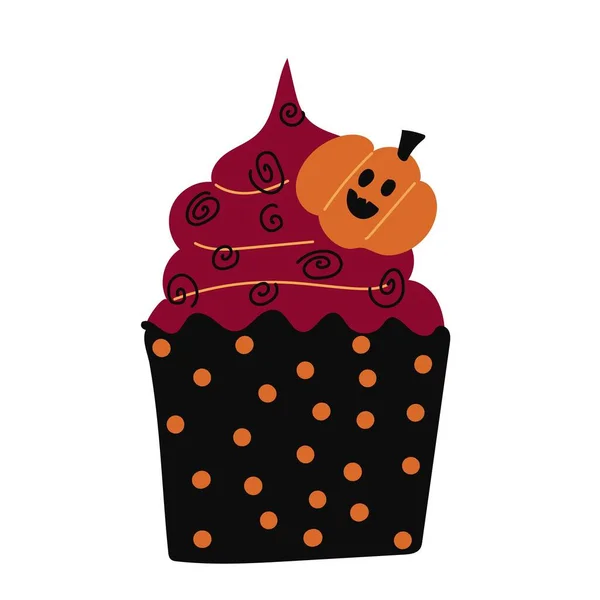 Fantaisie Chocolat Halloween Cupcake Isolé Sur Fond Blanc Style Plat — Image vectorielle