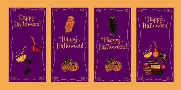 Happy Halloween Vertical Banners Wallpaper Social Media Stories Set Banners — Stock Vector