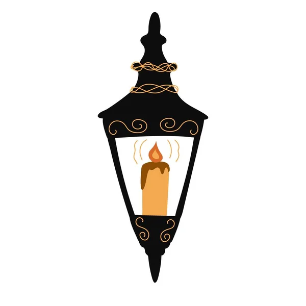 老式油灯和蜡烛雕刻 矢量图解 平面风格 — 图库矢量图片