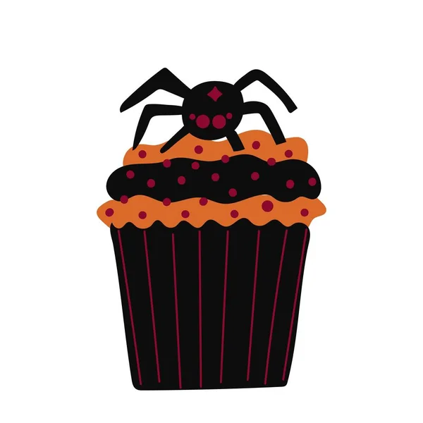 Fin Choklad Halloween Cupcake Isolerad Vit Bakgrund Platt Stil Vektorillustration — Stock vektor