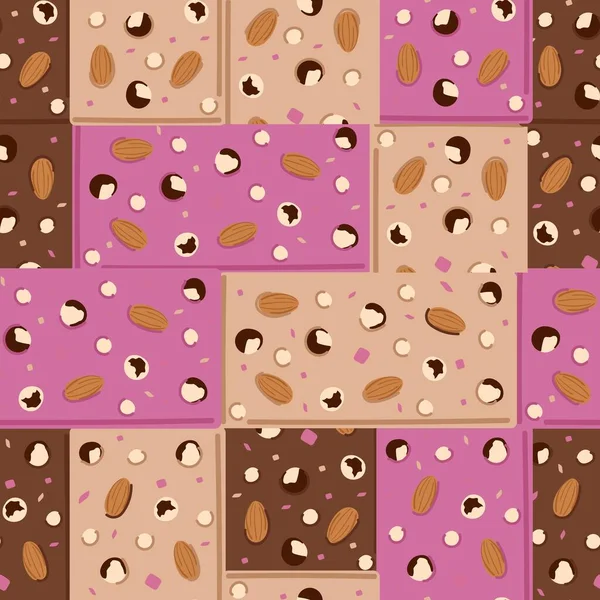 Chocolate Bars Seamless Pattern Different Types Chocolate Dark Milk White — Stock Vector