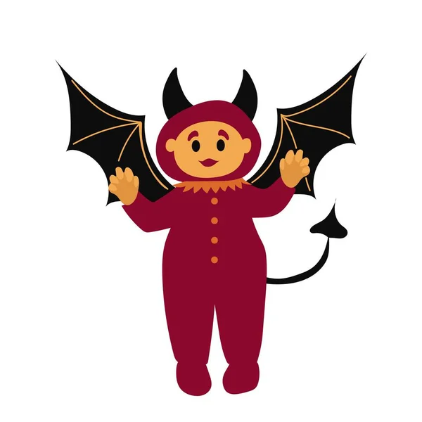 Хеллоуїн Диявол Смішному Костюмі Плоский Чоловічий Демон Червоному Костюмі Рогами — стоковий вектор