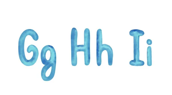 Handgetekende Aquarel Blauw Alfabet Lettertype Letters Handgeschreven Woord Water Golven — Stockvector