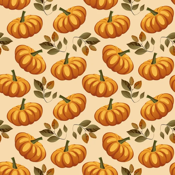 Herbstnahtloses Muster Mit Kürbissen Und Blättern Wohnkultur Textildesign Geschenkpapier Schreibwaren — Stockvektor