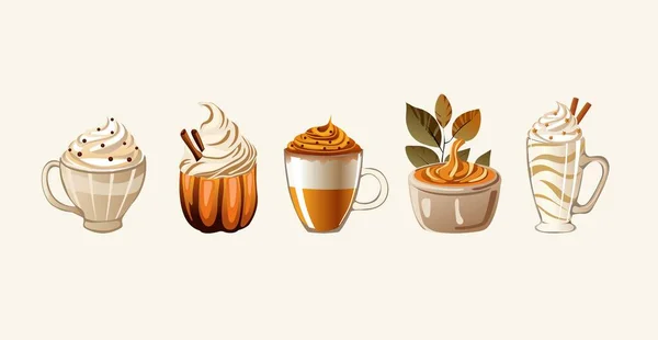 Höstdrinkar Och Desserter Kan Användas För Reklam Hösttema Kaféer Eller — Stock vektor