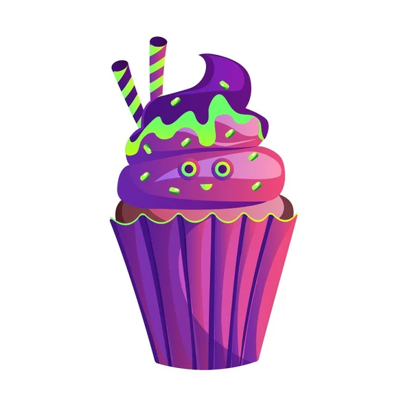 Cupcake Monster Vektor Illustration Söt Halloweenmuffins Kan Användas För Att — Stock vektor