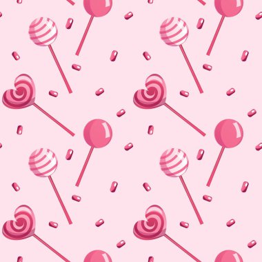 Sevgililer Günü için tatlı, şekersiz desen. Vektör çizimi. Sevgililer Günü temalı tebrik kartları, hediye paketleri, kumaş baskıları veya diğer romantik temalı materyaller için çekici ve şenlikli tasarımlar yapmak için kullanılabilir.