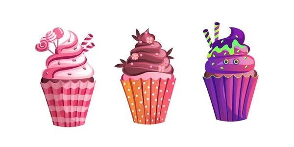 Uppsättning Muffins För Helgen Tecknad Stil Vektor Illustration Kan Användas — Stock vektor