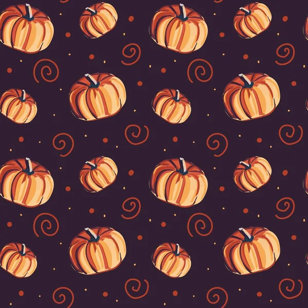 Kürbisse Nahtlose Muster Violet Hintergrund Gemütliche Herbststimmung Vektor Perfekt Für — Stockvektor