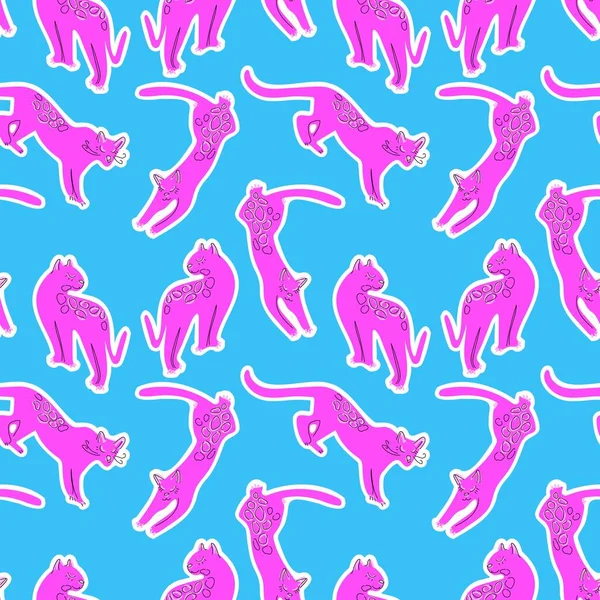 Pink Leopard Blue Background Tropical Seamless Pattern Vector Can Used — Stock Vector