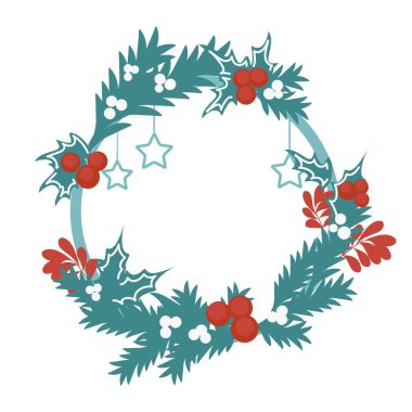 Beyaz arka planda Noel çelengi. Vektör düz biçimi