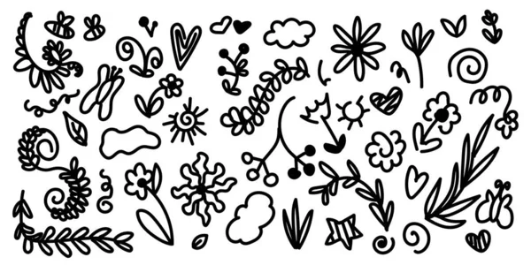 Flores Rabiscos Natureza Elementos Decorativos Plantas Vetor Ilustrações De Bancos De Imagens Sem Royalties