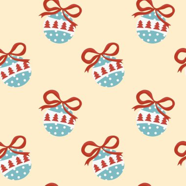 Noel oyuncakları kusursuz desen. Vektör, düz stil. Tekstil, duvar kağıdı veya baskı tasarımı için mükemmel